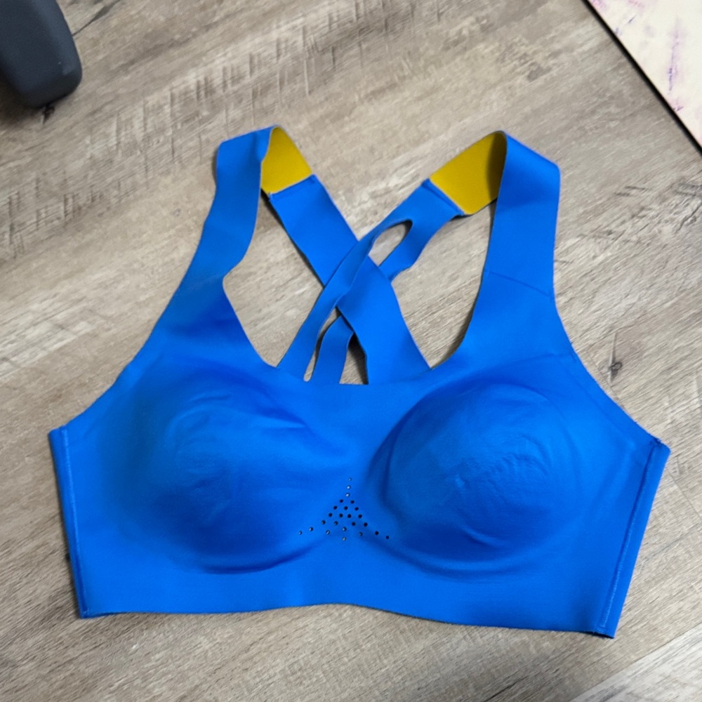 Brooks Vibrant Blue Sports Bra with Yellow Accents